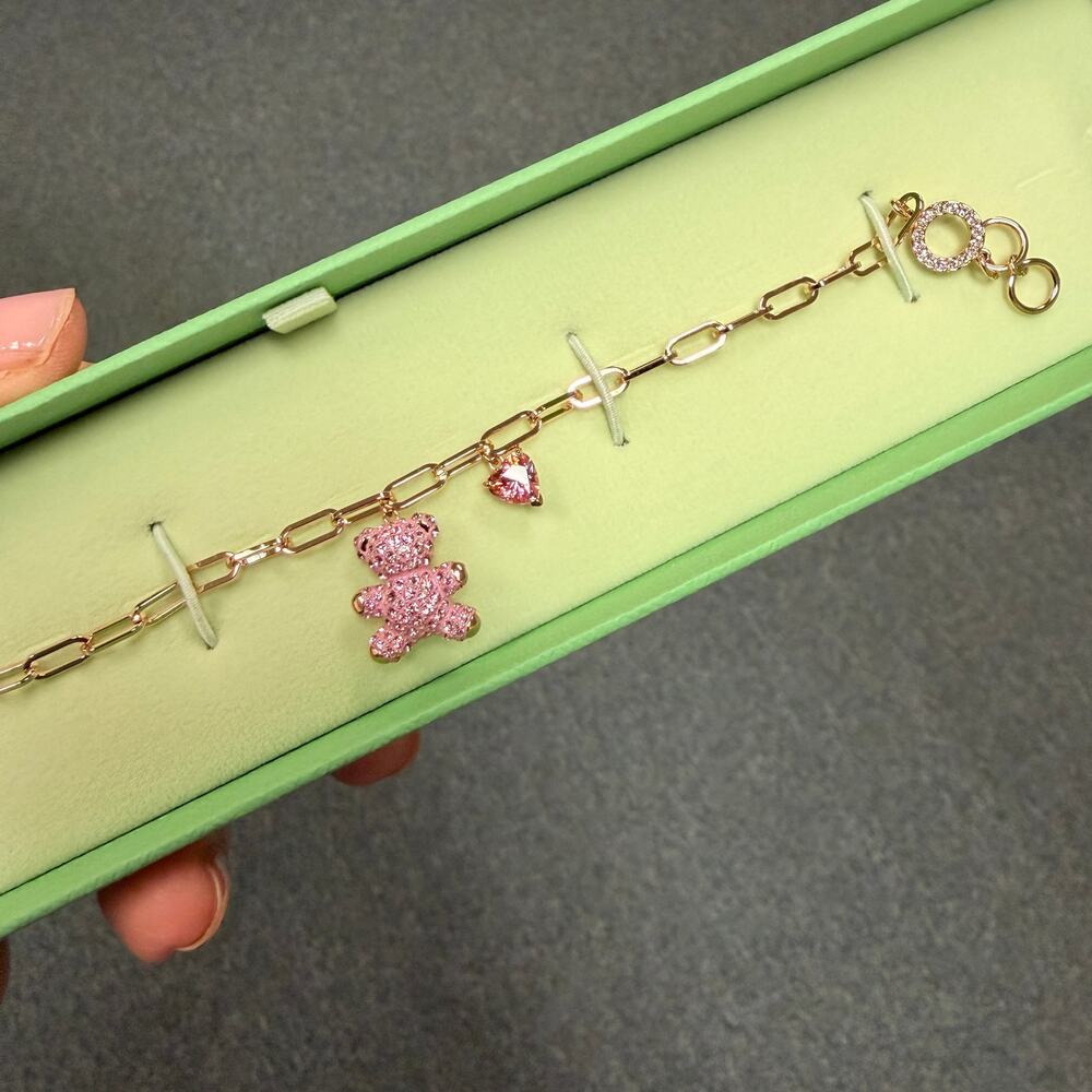 New in box, Swarovski Teddy Bear Bracelet, Pink, 18K Rose Gold Finish